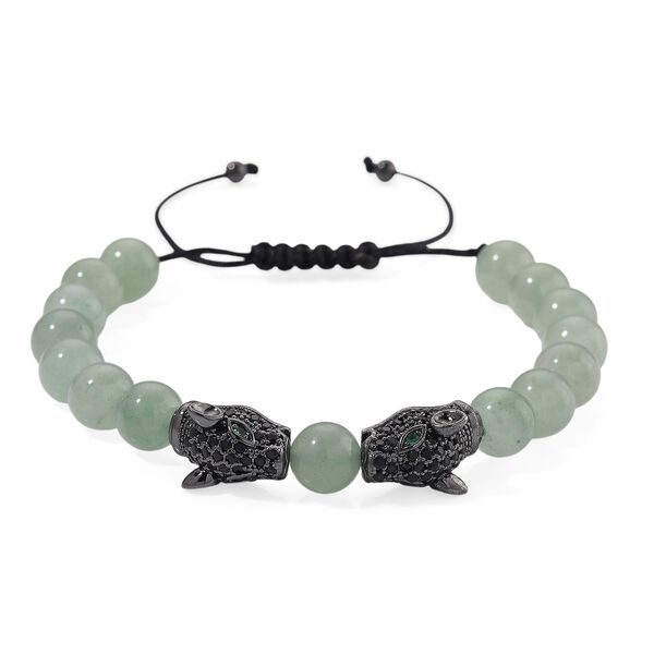 Gr&uuml;ner Aventurin, Schwarzer Zirkonia Armband, Flexibles, Messing Schwarzes Rhodium