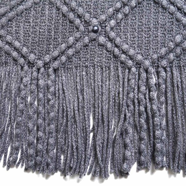 Strickschal mit Quasten und Perlen, Dunkelgrau image number 2