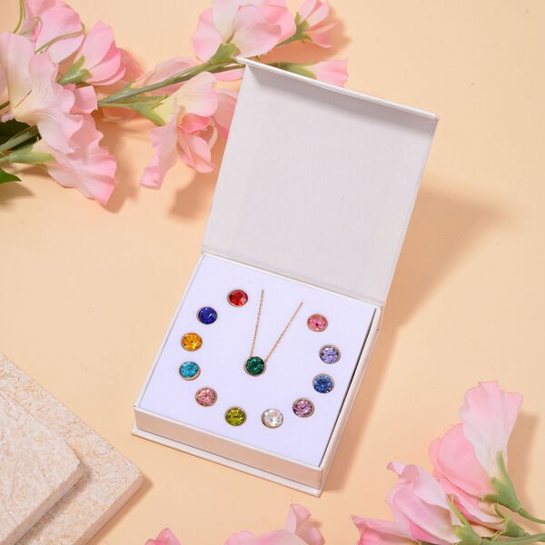 Austauschbarer mehrfarbiger Kristall-Anh&auml;nger mit 50cm Kette in Goldton image number 1