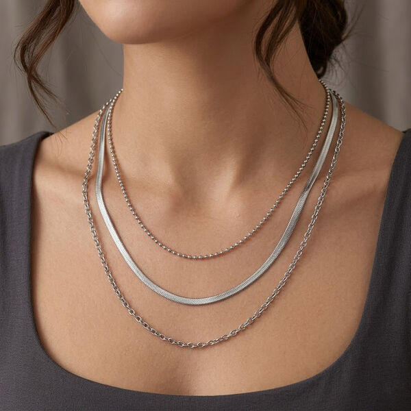 3er-Set - Kugelkette 40 cm, Gliederkette 45 cm und Ankerkette 55 cm, Silberton image number 3