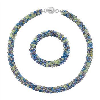 2er Set - Mehrfarbiger Kristall Halskette und Armband, flexibel, Neon