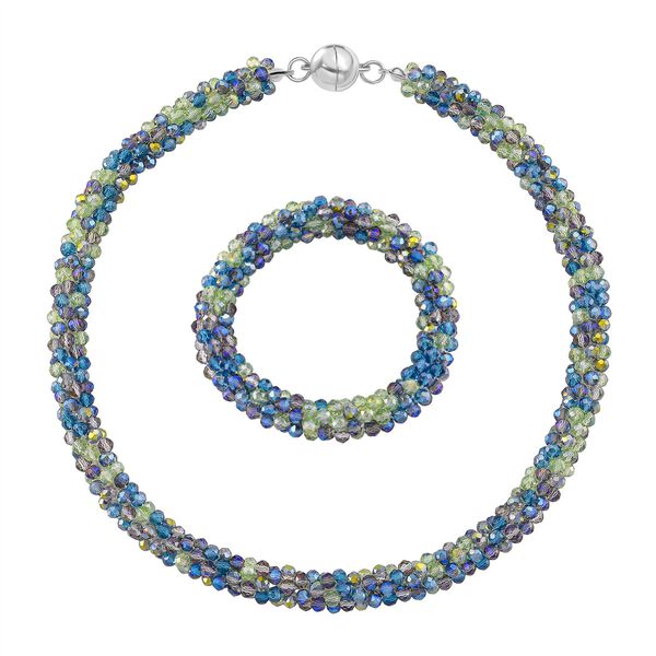 2er Set - Mehrfarbiger Kristall Halskette und Armband, flexibel, Neon