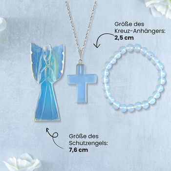 3er-Opalith-Set &ndash; Engel, Kreuz-Anh&auml;nger und Armband