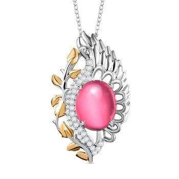 Maulbeere Mondstein und Zirkon zweifarbiger Anh&auml;nger mit 50cm Kette - 6,66 ct.