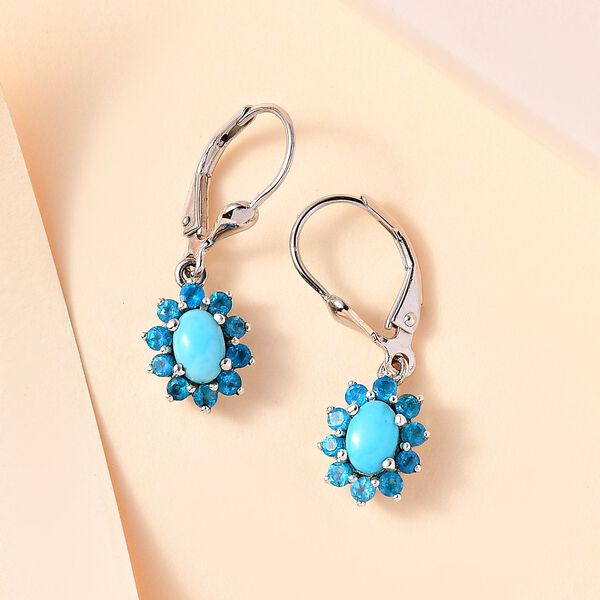 AA Sleeping Beauty T&uuml;rkis, Neon Apatit Ohrringe 925 Silber rhodiniert ca. 1.61 ct image number 2