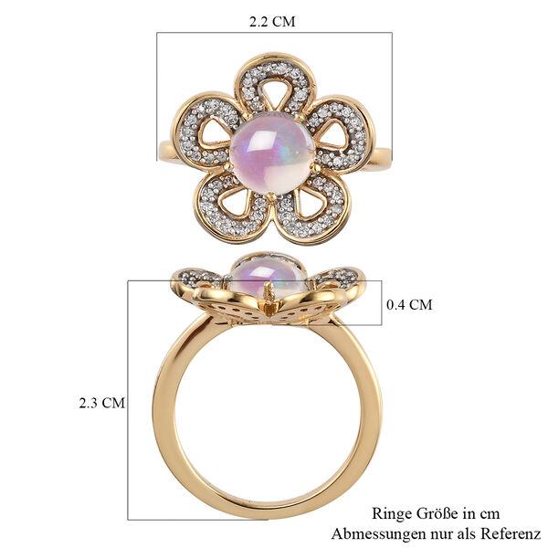 Nat&uuml;rlicher &Auml;thiopischer Opal und Zirkon Blumen Ring 925 Silber vergoldet  ca. 1,26 ct image number 7