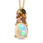 AA Natürlicher, äthiopischer Welo Opal, Mehrfarbig-Turmalin Schmuckset 925 Silber 750 Gelbgold Vermeil ca. 2.28 ct