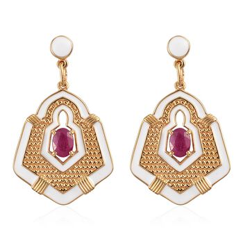 Afrikanische Rubin (Fissure gef&uuml;llt) emaillierte Art Deco Stil Tropfen Ohrringe 925 Silber vergoldet ca. 2,21 Carat