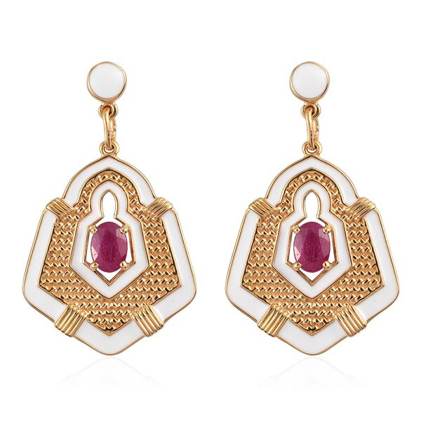 Afrikanische Rubin emaillierte Solit&auml;r-Ohrh&auml;nger in Silber, 2,21 ct.