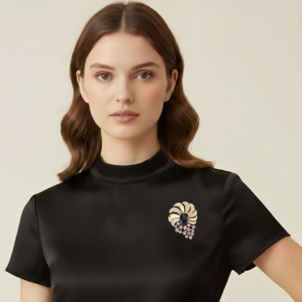 Lila Kristall Brosche  Gelb image number 2