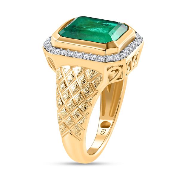 Smaragd-Quarz-Triplette, Wei&szlig;er Zirkon Ring, 925 Silber Gelbgold Vermeil, (Gr&ouml;&szlig;e 18.00) ca. 7.47 ct image number 5