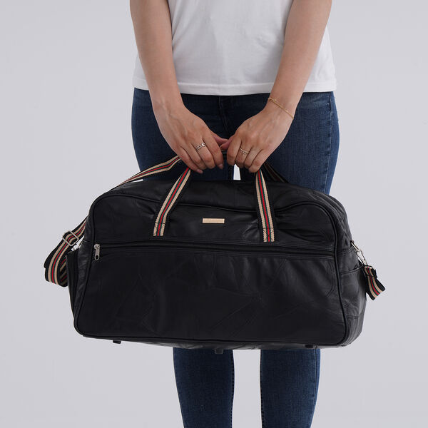 Reisetasche aus Schafleder, Patchwork-Design, 46 x 25 x 27cm, Schwarz image number 2