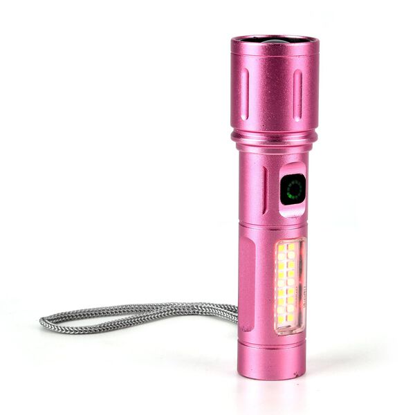 LIVMORE 6 in 1 LED-Taschenlampen aus Metall mit SOS Funktion, wiederaufladbar, 14x3,5cm, Rosa image number 4