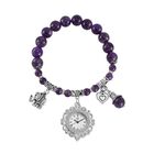 STRADA - Japanisches Uhrwerk, Afrikanischer Amethyst, Weißer Kristall Flexible Uhr 18.5 cm Reiner Edelstahl ca. 25.30 ct