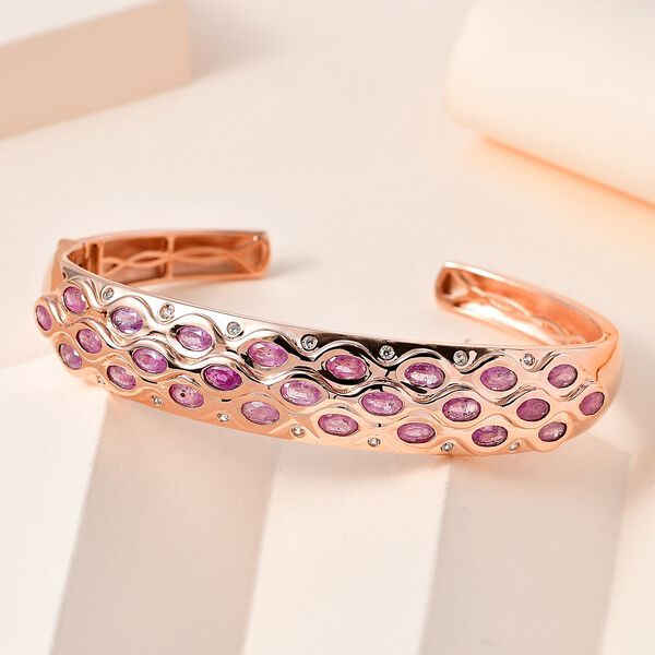 Ilakaka Rosa Saphir (Fissure gef&uuml;llt), Wei&szlig;er Zirkon Armreif ca. 19 cm 925 Silber Ros&eacute;gold Vermeil ca. 9,41 ct. image number 2