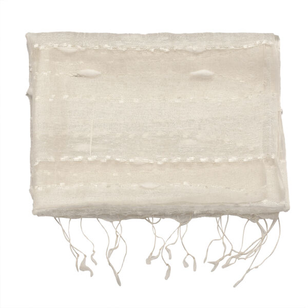 Modal-Seide-Schal, Streifendesign, 175x60 cm, Weiß image number 5