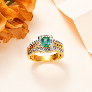 AAA Smaragd und Zirkon Ring- 1,07 ct.