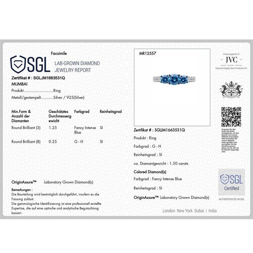 LUXURIANT DIAMOND - Lab Grown Blauer Diamant SI SGL zertifiziert Ring 925 Silber rhodiniert (Größe 17.00) ca. 1.50 ct image number 7