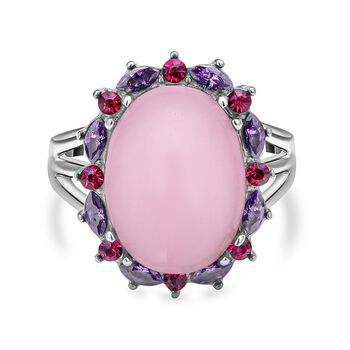 Rosenquarz und lila Kristall-Ring, reiner Edelstahl (Gr&ouml;&szlig;e 16.00) ca. 10,00 ct