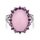 Rosenquarz und lila Kristall-Ring, reiner Edelstahl (Größe 16.00) ca. 10,00 ct