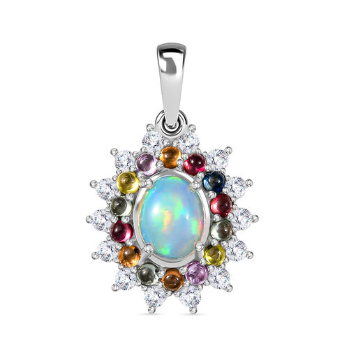 AA Natürlicher, äthiopischer Welo Opal, Mehrfarbig Saphir Anhänger 925 Silber rhodiniert ca. 2,42 ct. image number 0