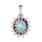AA Natürlicher, äthiopischer Welo Opal, Mehrfarbig Saphir Anhänger 925 Silber rhodiniert ca. 2,42 ct.