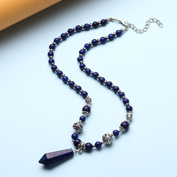 Lapislazuli Halskette, ca. 45 cm, silberfarben ca. 101.00 ct image number 1