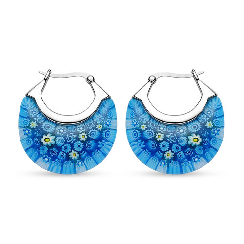 Murano Stil, blaue Glas-Creolen, Edelstahl image number 0