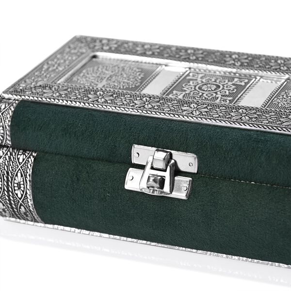 Handgefertigte Schmuckbox mit Lebensbaum-Prägung, oxidiertes Finish, 20x13x7 cm, Silber-Grün image number 7
