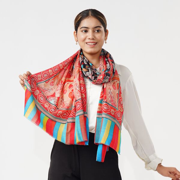 LA MAREY Schal aus 100% Premium-Kaschmir mit Digitaldruck, 70x200 cm, Schwarze Pfauenfeder image number 5