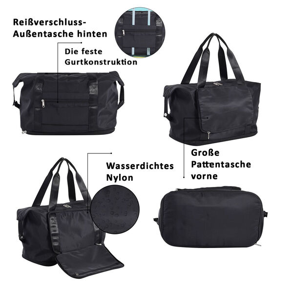 Faltbare Nylon-Reisetasche, Schwarz image number 3