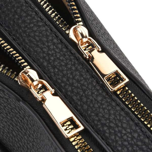 Crossbody-Tasche mit mehreren Reißverschlussfächern und abnehmbarem Gurt, 25x9x18cm, Schwarz image number 6