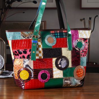 Chaos by Elsie Echtleder Handtasche mit RFID-Schutz, 31,5x15x31cm, Mehrfarbige Kroko-Pr&auml;gung mit Rautenmuster