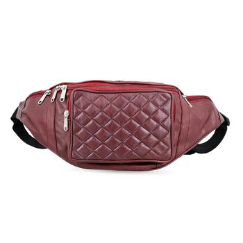 100% Echtleder-G&uuml;rteltasche in Stepp-Optik, 21,5x16,5 cm, Burgundrot