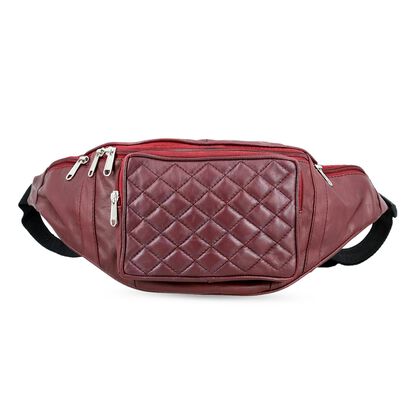 G&uuml;rteltasche aus 100 % Echtleder mit Stepp-Design, verstellbarer Riemen, Burgund