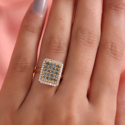 Alexandrit und Zirkon-Ring, 925 Silber Gelbgold Vermeil (Gr&ouml;&szlig;e 16.00) ca. 1,39 ct