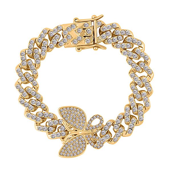 Wei&szlig;es Kristall 19cm Armband in Goldton, Schmetterling