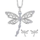 2er Set - Libelle Kristall-Anhänger mit Kette und Ohrringen, silberfarben