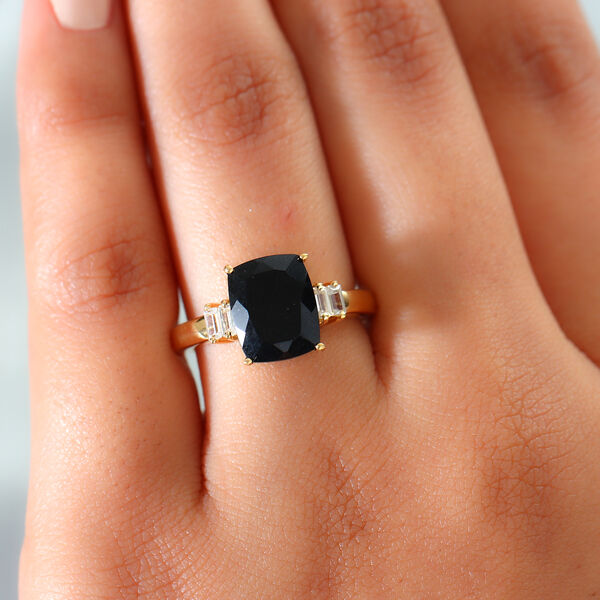 Schwarzer Turmalin und Zirkon Ring 925 Silber vergoldet  ca. 3,75 ct image number 3