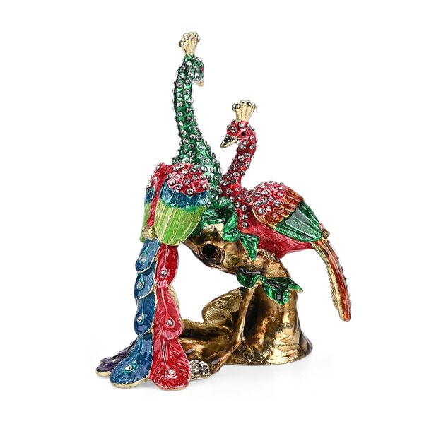 " Two peacocks shape Trinket Storage Box - red+green Material: Alloy + diamond size: 11*5.3*14cm  " image number 4