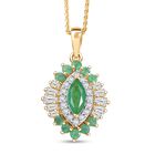 D joy AAA Kagem Sambischer Smaragd Anhänger mit Kette, 925 Silber 750 Gelbgold Vermeil ca. 1,30 ct.