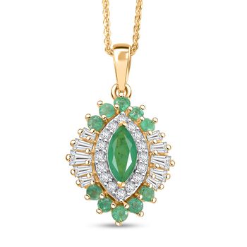 D&rsquo;Joy AAA Kagem sambischer Smaragd und Moissanit Anh&auml;nger mit 50cm Kette - 1,30 ct.