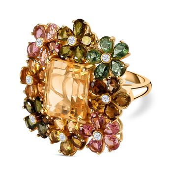 Citrin, Mehrfarbig-Turmalin Ring 925 Silber Gelbgold Vermeil (Gr&ouml;&szlig;e 21.00) ca. 12,48 ct