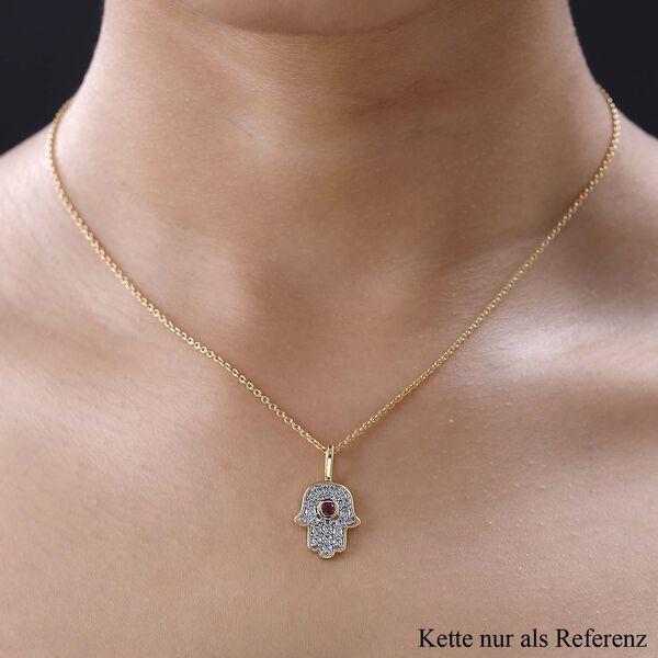 Afrikanischer Rubin (Fissure gefüllt), Weißer Zirkon Anhänger, 925 Silber vergoldet ca. 1.02 ct image number 3