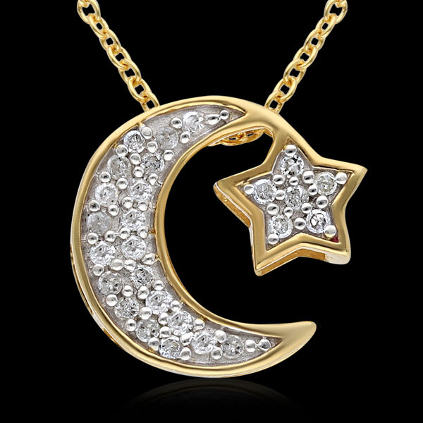 Diamant Stern und Mond Anhänger mit Kette in Silber image number 2