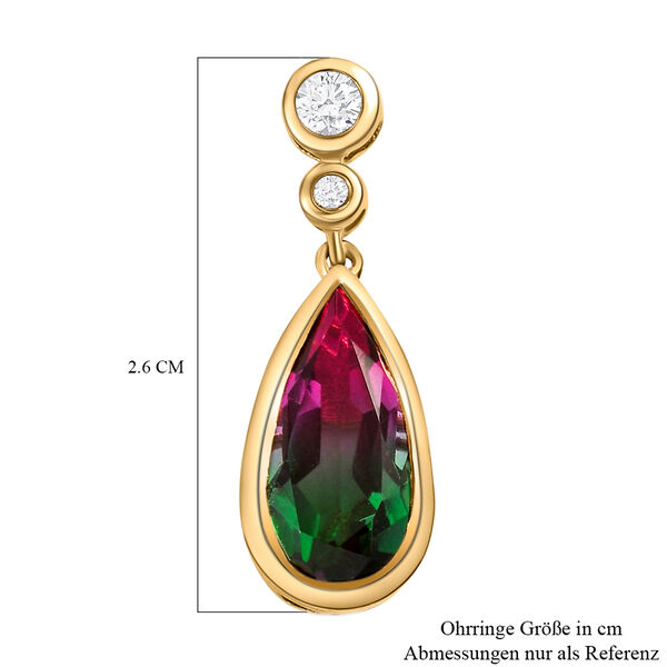 Wassermelonen-Quarz-Triplett und wei&szlig;e Zirkon-Ohrringe, 925 Silber vergoldet ca. 6.50 ct image number 6