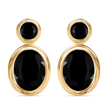 Schwarze Saphir Ohrringe, 925 Silber Gelbgold Vermeil ca. 5.71 ct