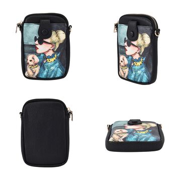 Stilvolle und kompakte Handytasche mit Hundemotiv, Kunstleder, mit Schultergurt, 19x13.5x2cm