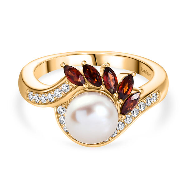 EverTrue S&uuml;&szlig;wasser Perle, Mosambik Granat und Zirkon Ring