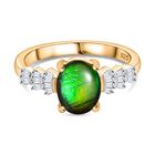 Ammolit, Weißer Diamant Ring 925 Silber 750 Gelbgold Vermeil (Größe 19.00) ca. 1,82 ct